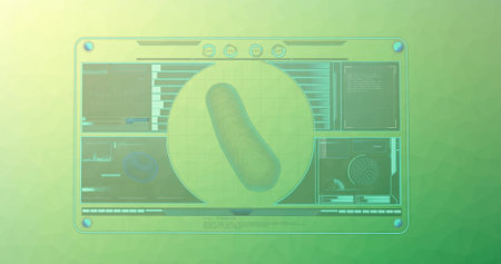 Digital image of interface with data processing against green background. Computer interface and...