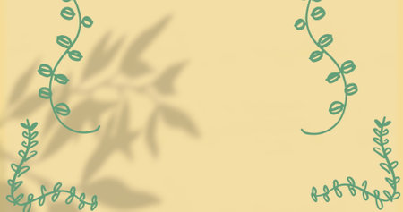 Image of green leaves over moving shadows on orange background. Abstract concept digitally generated...