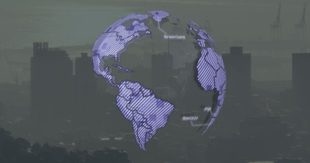 Composition of globe and data processing over cityscape. Global business, finances, computing and...