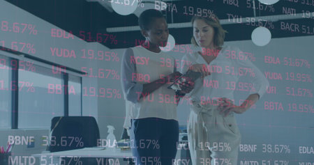 Image of digital interface and data processing over businessman and shape and and and financial...