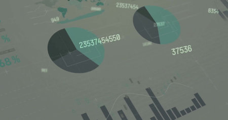 Image of data processing and statistics over grey background. Global education, business,...
