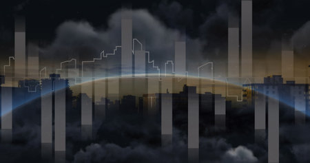 Image of text with globe and network of connections. Global digital interface technology and networking concept digitally generated image.の写真素材