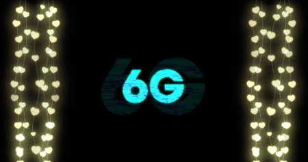 Image of 6g text over hearts. Social media and digital interface concept digitally generated image.