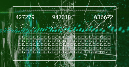 Image of numbers, data and connections on green background. Network, connections and technology...