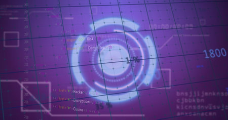 Image of data processing over blue background. Global business and digital interface concept digitally generated image.の写真素材