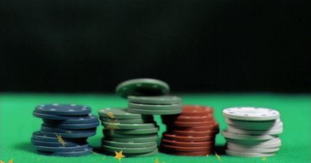 Image of stars falling over chips. Casino, gambling and digital interface concept digitally...
