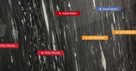 Image of social media icons and text over stone background. Global social media, connections,...