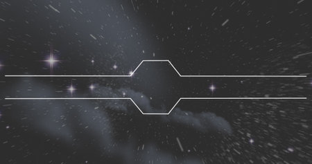 Image of white frame with markers over prism and glowing stars on night sky. digital interface global connection and communication concept digitally generated image.の写真素材