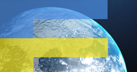 Image of globe over play screen. Online shopping and celebration concept digitally generated image.の写真素材