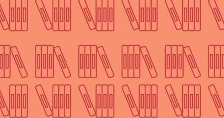 Image of book icons over red background. national book lovers day and celebration concept digitally generated image.の写真素材