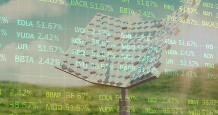 Image of financial data processing over two dice and american dollar bills. Global sports digital interface technology and networking concept digitally generated image.の写真素材