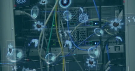 Image of data processing over computer server. Global business, computing, data processing and connections concept digitally generated image.の写真素材