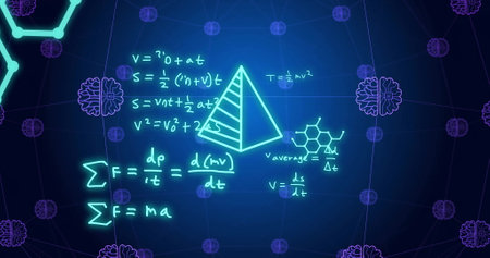 Image of scientific data processing and ai icons. Global artificial intelligence, connections, computing and data processing concept digitally generated image.の写真素材