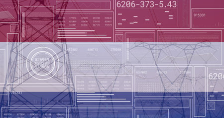 Image of financial data processing over flag of netherlands. Global business, finances, computing and data processing concept digitally generated image.の写真素材