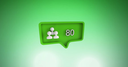 Image of speech bubble with people icon and numbers growing over green background. global social media network, connection, communication and technology concept digitally generated image.の写真素材