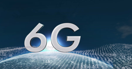 Image of data processing and 6g text over globe. Global business and digital interface concept...