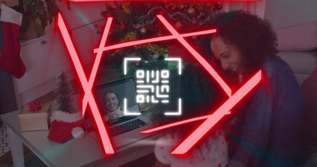 Image of seasons greetings text in fairy lights frame over wooden boards. Motivation banner concept.の写真素材