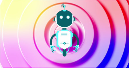 Image of ai chat bot over colourful circles background. Global artificial intelligence, connections,...