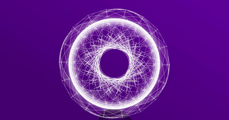 Image of multiple white circles pulsating on seamless loop on purple background. colour, repetition and movement concept digitally generated image.の写真素材