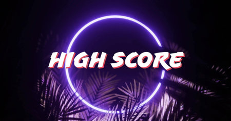 Image of high score text over neon pattern. Global image game, digital interface, communication,...