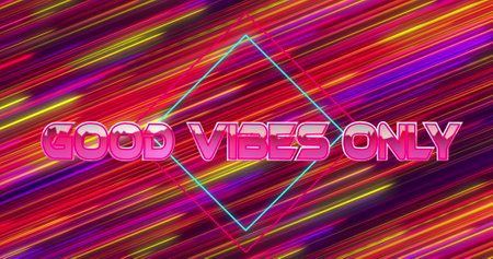 Image of good vibes only text over light trails. Social media and digital interface concept digitally generated image.の写真素材