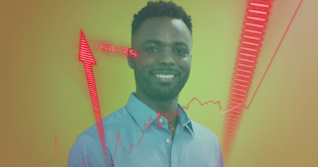 Image of financial data processing over biracial businessman. Global business, finances, computing and data processing concept digitally generated image.の写真素材