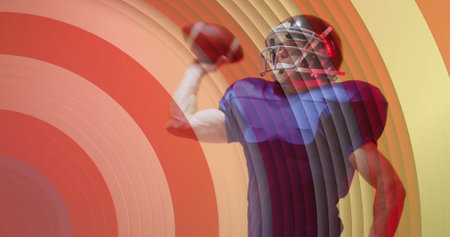 Image of caucasian american football player and flag of usa. American patriotism, sports and competition concept digitally generated image.の写真素材