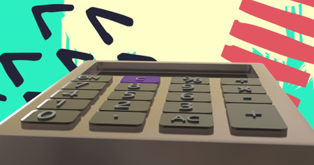 Image of calculator education and school icon over pattern background. Global education, school and...