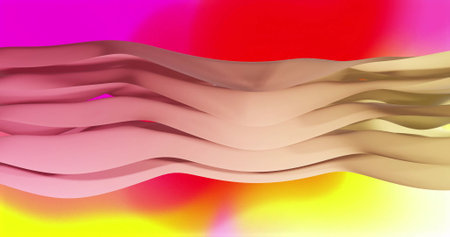 Image of waving layers moving over multi coloured background. Colour, pattern, shape and movement concept digitally generated image.の写真素材