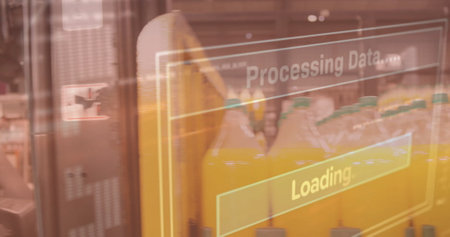 Processing data and loading image over worker in warehouse. Technology, logistics, shipping,...