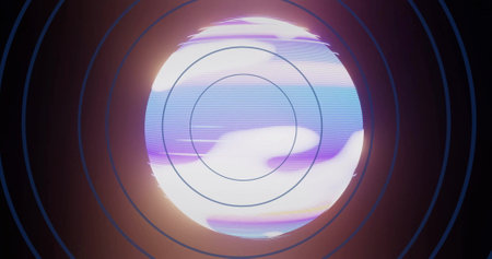 Image of circles over globe on black background. Global technology, online security, computing and digital interface concept digitally generated image.の写真素材