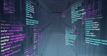 Image of data processing over computer servers. Global connections, computing and data processing...