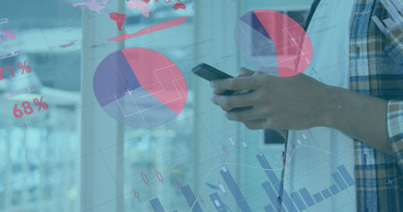 Image of financial data processing over caucasian businessman in office. Global computing, digital...