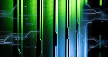 Image of circuit board and data processing over computer servers. Global business, connections,...