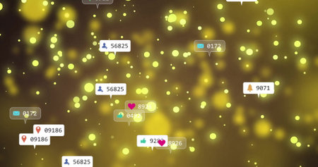 Image of social media icons and data processing over glowing lights. Global social media,...