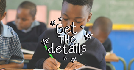 Image of get the details over african american pupils learning at school. learning, education and...
