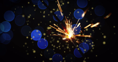 Image of fireworks over black background. new year, festivity and celebration concept digitally generated image.の写真素材