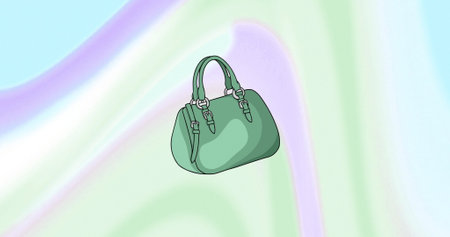 Image of green handbag on colourful background. Abstract background and pattern concept, digitally generated image.の写真素材