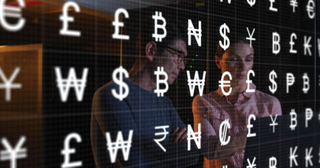 Image of data processing over diverse workers in server room. global business and digital interface concept digitally generated image.の写真素材