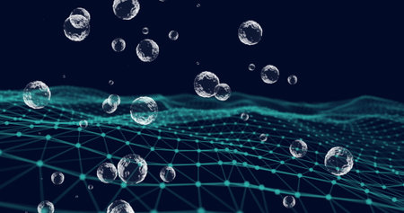 Image of network of connections with digital people icons over green mesh. Global connections...