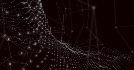 Image of light spots and network of connections on black background. Abstract background, light and...