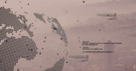 Image of globe and financial data processing over cityscape. Global business, finance, networks,...