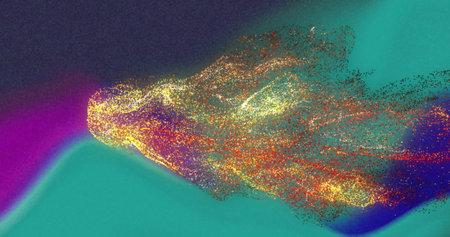 Image of colourful spots over blue background. social media and communication interface concept digitally generated image.の写真素材