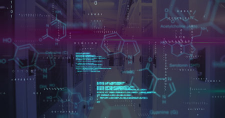 Image of data processing over computer servers. Global finance, business, connections, computing and data processing concept digitally generated image.の写真素材