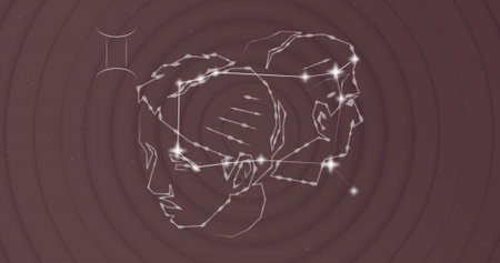 Image of gemini star sign with glowing stars. Astrology, horoscope and zodiac sign concept digitally generated image.の写真素材