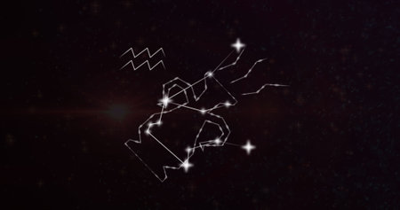 Image of aquarius star sign with glowing stars. Astrology, horoscope and zodiac sign concept digitally generated image.の写真素材