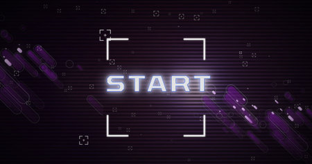 Image of start text in viewfinder over multicolored lines against viewfinders, abstract pattern....