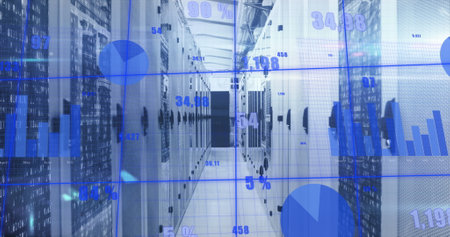 Image of data processing over computer servers. Global networks, computing, digital interface and...
