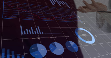 Image of financial data processing over grid. global finances, business, digital interface and...