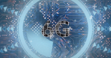 Image of 6g text over network of connections. Global business and digital interface concept...
